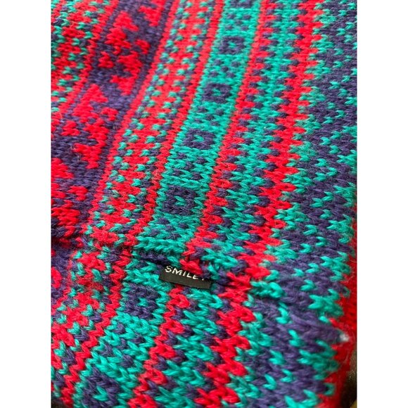 Vtg 1980's Smiley 100% Pure Wool Knit Beanie Hat Turquoise Red Purple - Picture 4 of 8